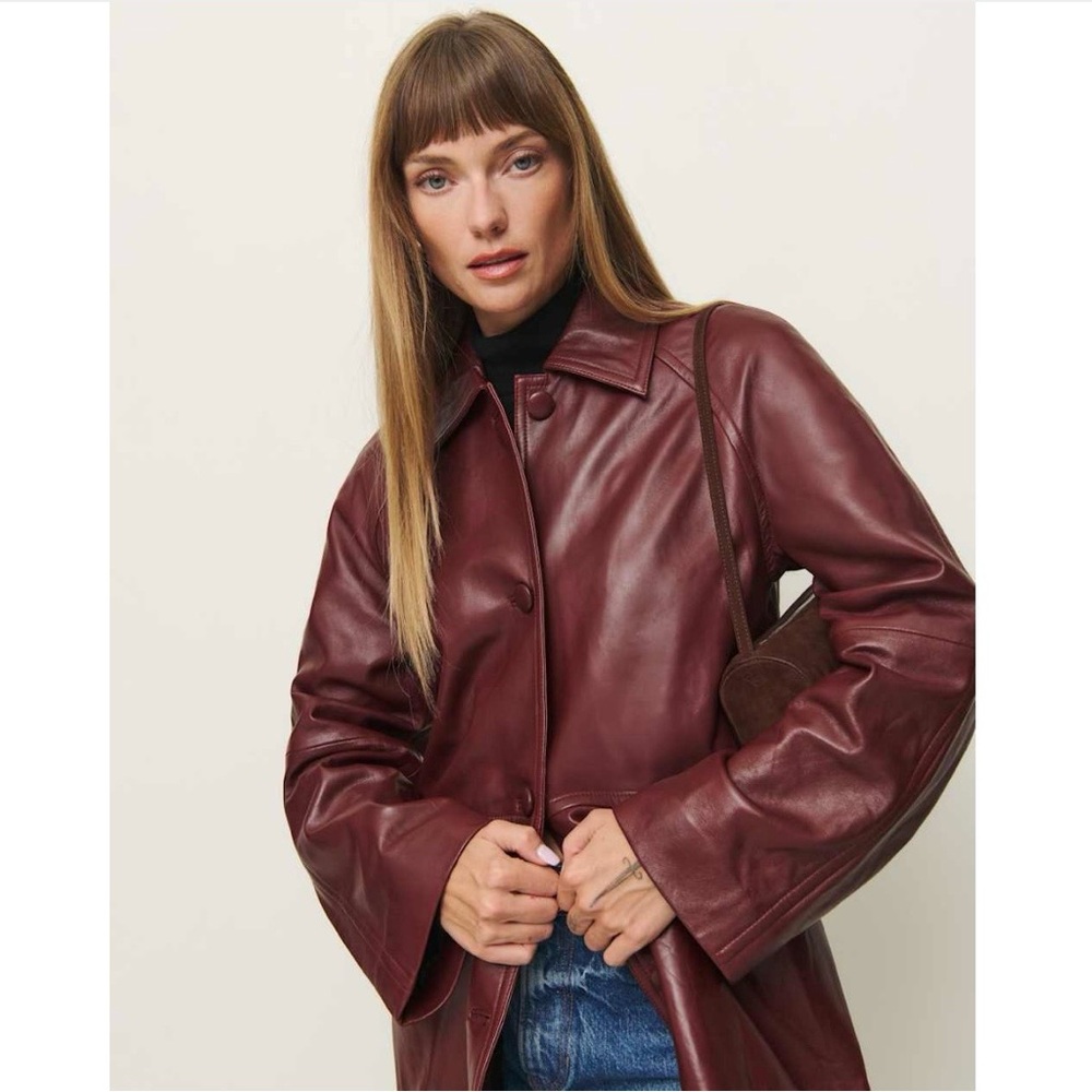 Reformation x Veda Beck Leather Trench in Chianti Burgundy, size medium! - Picture 3 of 16